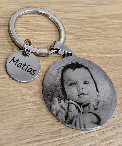 Llavero con foto grabada y dedicatoria