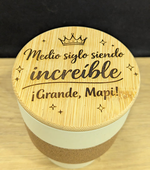 Vaso con tapa personalizado